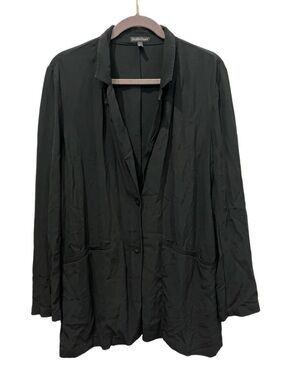 Eileen FIsher Crepe Notch Collar Longline Relaxed Fit Black Jacket Blazer Medium